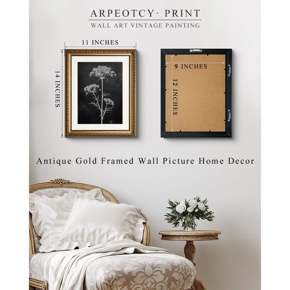 Vintage Gold Framed Wall Art Decor, Moody White Flower Picture, Dark Botanical🦁 - Picture 6 of 7